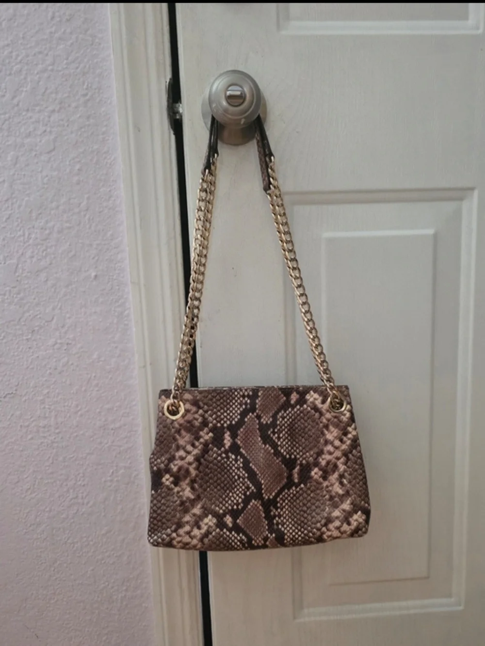NWOT- Michael Kors Brown Snakeskin-Print Adjustable Chain Shoulder Strap